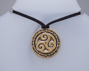 Handmade Ceramic Celtic Knot Pendant Necklace – with veggie cord