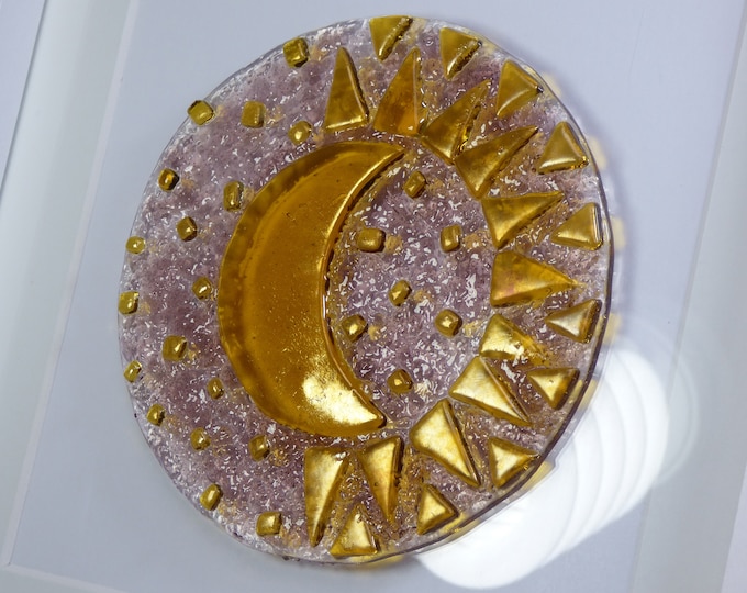 Equinox - Sun/Moon -  Handmade Fused Art Glass Framed Picture - Rowanberry Designs