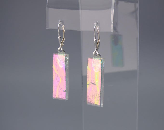 MOON SHIMMER - Dichroic Earrings - Handmade Lampwork Art Glass & Sterling Silver Earwires - Rowanberry Designs