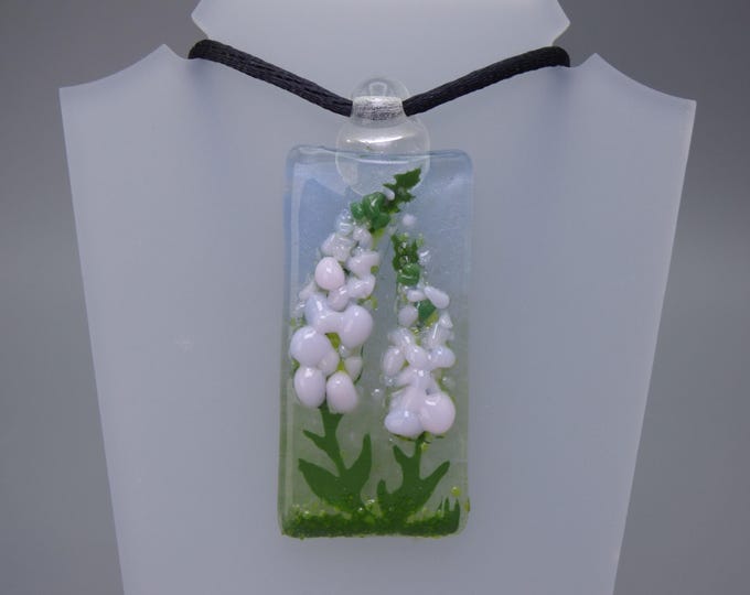 CLEARANCE Snowdrops Pendant - with Optional Cord Necklace - Handmade Fused Painted Art Glass & 925 Sterling Silver - Rowanberry Designs