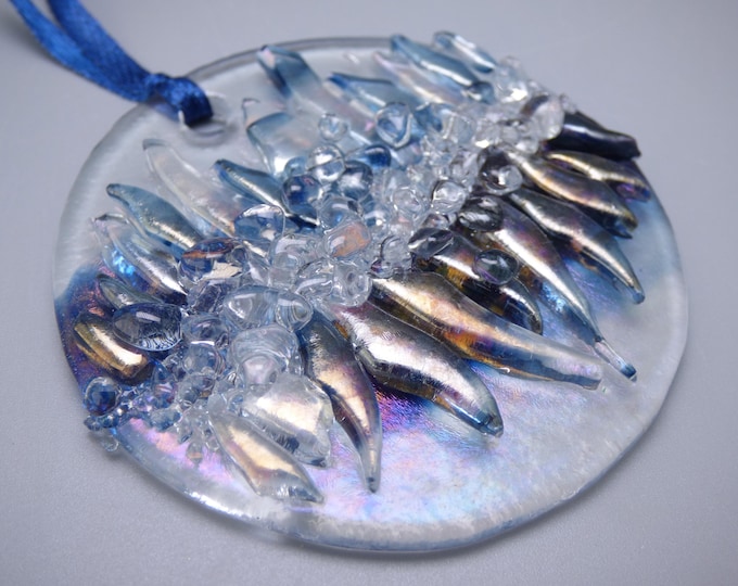 Crystal Caves Hanging Ornament - Handmade Iridescent Fused Art Glass - Rowanberry Designs