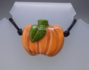 Handmade Ceramic Pumpkin Bead - with optional cord necklace with 925 sterling silver clasps