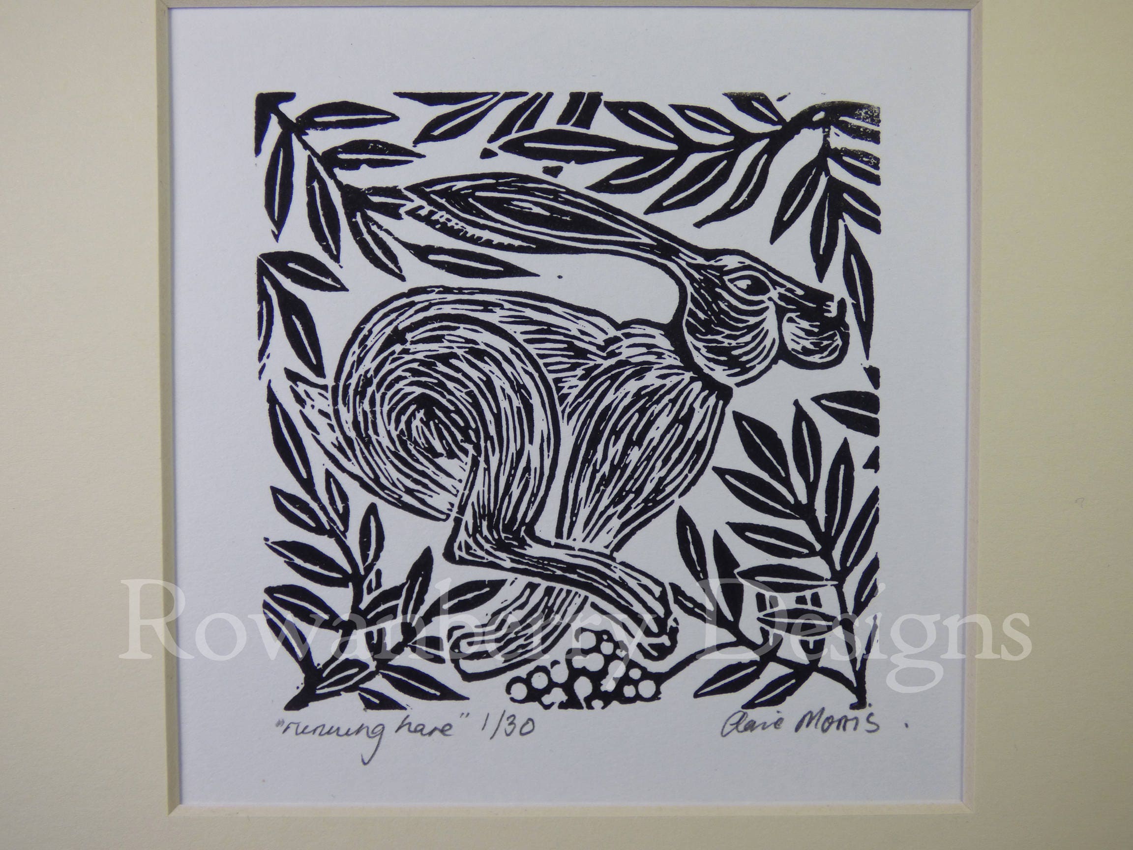 HARE - Original lino cut print - Handprinted Limited - Designs