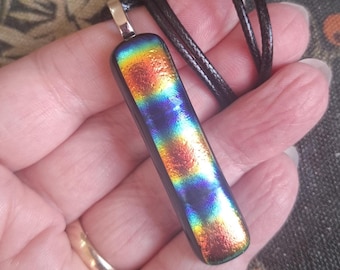 Rainbow Dichroic Glass Pendant – Stainless Steel & Fused Art Glass Necklace