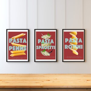 Italian Pasta Art Prints: Kitchen Wall Decor (Set of 3) (JPG Files)