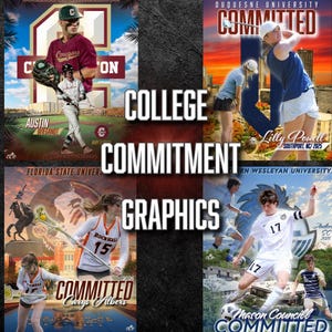 College Commitment Announcement Graphics: Sky and campus/field/stadium