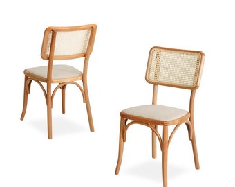 Esszimmerstuhl aus Holz – Rattanstuhl – Stuhl für Esszimmer, Wohnzimmer, Küche, Wohndesign, Heimdekoration im Vintage-Stil