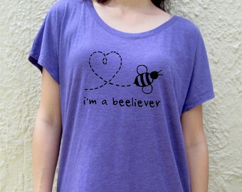I'm a Beeliever bee t-shirt heart love loose fit tee top shirt save the bees