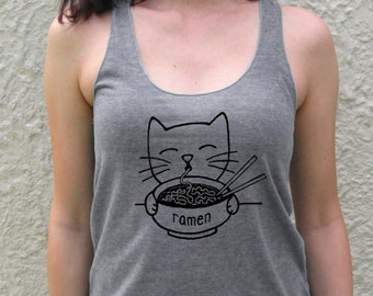 Cute Ramen Cat women tank top, cute kitty cat shirt,  gift for cat lover, gift for her
