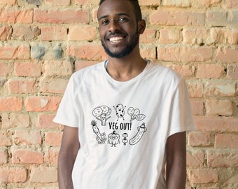 Veg Out cute veggies tshirt, vegan vegetarian kawaii t shirt, plant based food