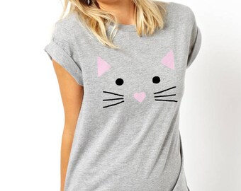 Cute CAT face t-shirt mens tee unisex kitty kitten lover heart nose