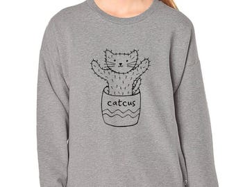 CATCUS cat cactus sweatshirt unisex fleece cute kitty drawing funny gift