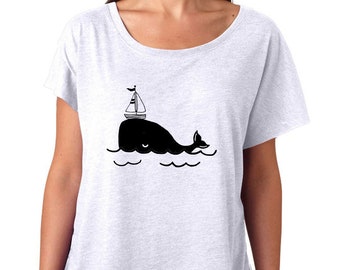 WHALE SAILBOAT shirt funny cute loose fit tee top boat ocean love save
