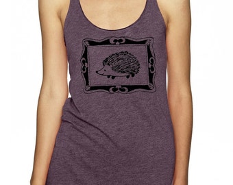Handsome Hedgehog Portrait women screen print racerback tank top hedge hog