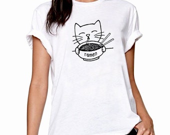 Ramen Cat t-shirt mens unisex tee kitty kitten eating noodles fortune lucky