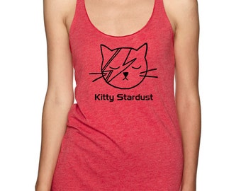 KITTY STARDUST funny cat women screen print tank top Bowie ziggy