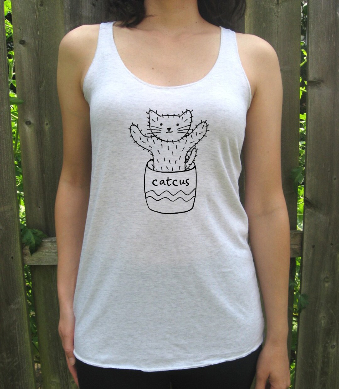 CATCUS Funny Cat Cactus Plant Racer Back Tank Top Tee Shirt Kitty ...