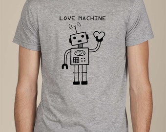LOVE MACHINE robot t-shirt mens tee heart cute retro valentine boyfriend