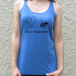 I&#39;m a Beeliever love heart bees screen print tank top save believer