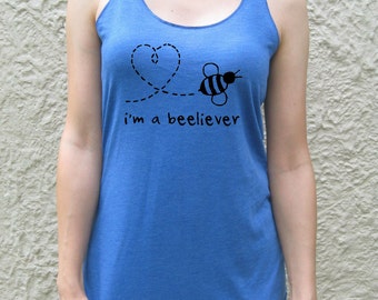 I'm a Beeliever love heart bees screen print tank top save believer