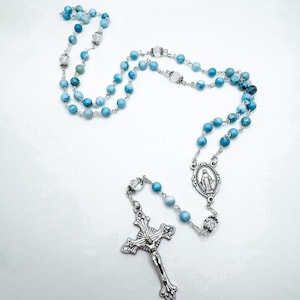 Blue Catholic Rosary | Larimar Quartz |  Italian Medals | Handmade | Catholic Gift | Charity Rosaries