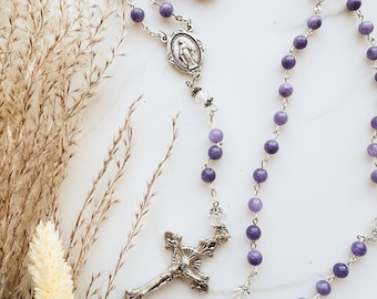 Modern Soft Purple Catholic Rosary - Silver - Catholic Rosary - Gemstone Rosary - Women’s Rosary