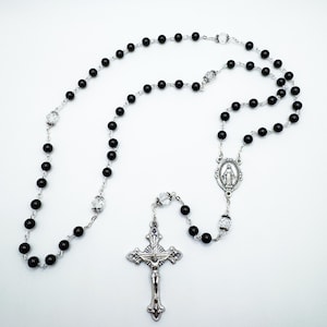 Black Catholic Rosary | Women’s Black Onyx |  Italian Medals | Handmade | Catholic Gift | Charity Rosaries