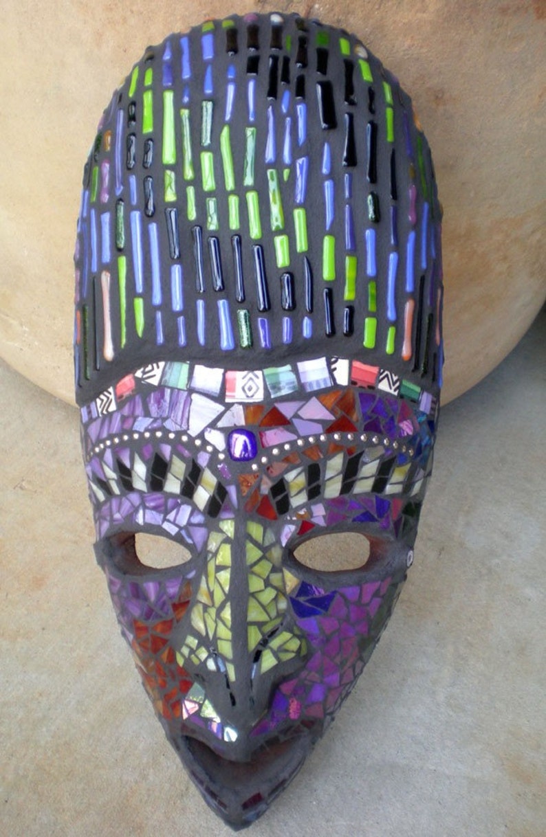 Colorful and Striking Stained Glass Mosaic Mask Wall Art | Etsy