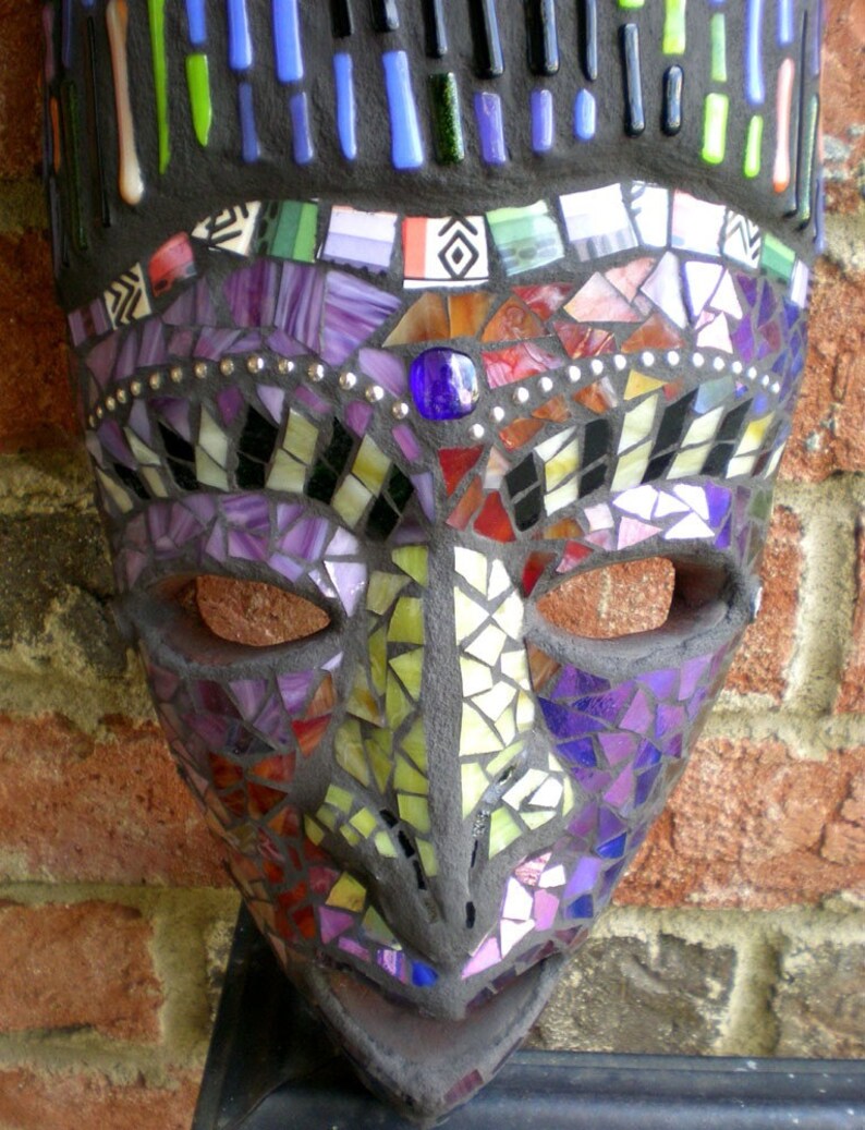 Colorful and Striking Stained Glass Mosaic Mask Wall Art | Etsy