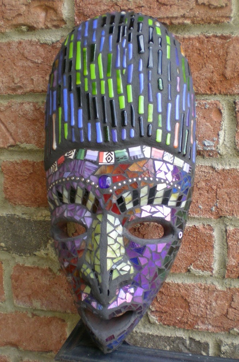 Colorful and Striking Stained Glass Mosaic Mask Wall Art | Etsy
