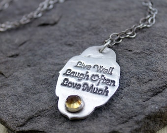 Live Well Laugh Often Love Much Necklace With Faceted Citrine