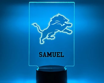 Night Light Up LED Table Lamp American Football Fan Sports Player Team Room Decor Personalized FREE Name Engraved, 16 Colors & Remote, Gift