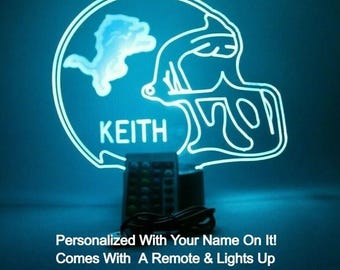 Night Light Up LED Table Lamp American Football Fan Sports Player Team Room Decor Personalized FREE Name Engraved, 16 Colors & Remote, Gift