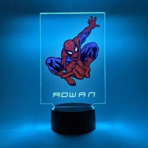 Night Light Up LED Table Desk Lamp Spider Hero Boys Kids Home Themed Room Decor Personalized FREE Engraved Featuring 16 Colors & Remote Gift