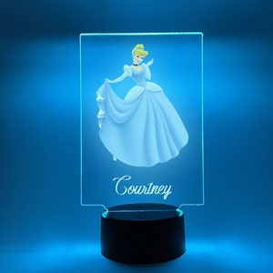 Night Light Up LED Table Lamp Princess Girls Room Decor Personalized FREE, 16 Colors With Remote - Great Gift for Kids Birthdays