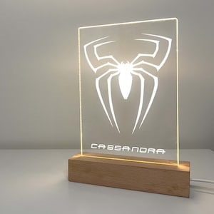 Spiderman Hero Night Light Up LED Table Desk Lamp Stand Superhero Boys Kids Man Bedroom Home Room Decor Personalized FREE Name Engraved Gift