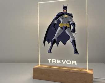 Bat Animal Hero Night Light Up LED Table Desk Lamp Stand Boys Kid Man Bedroom Home Room Decor Personalized FREE Name Engraved Gift