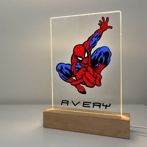 Hero Night Light Up LED Table Desk Lamp Stand Boys Kids Man Bedroom Home Room Decor Personalized FREE Name Engraved Gift
