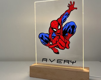 Hero Night Light Up LED Table Desk Lamp Stand Boys Kids Man Bedroom Home Room Decor Personalized FREE Name Engraved Gift