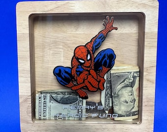 Alcancía de ahorros Spider Hero, caja de dinero, soporte para decoración de dormitorio de niños, personalizada GRATIS, regalo ideal: ¡enseñe a ahorrar con estilo!