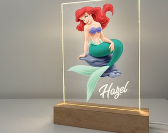 The Cutest Little Mermaid Princess Night Light Up LED Table Desk Lamp Stand Girls Room Decor Personalized FREE Great Gift for Kids Birthdays