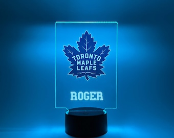 Night Light Up LED Table Desk Lamp American Pro Hockey Player Fan Sports Room Decor Personalized FREE Engraved, 16 Colors & Remote, Gift