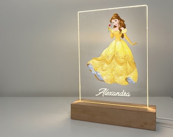 Stunning Princess Belle Night Light Up LED Table Desk Lamp Stand Girls Bedroom Room Decor, Personalized FREE, Great Gift for Kids Birthdays
