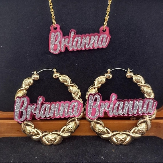 Personalized Necklace and XOXO Hoop Earrings Matching Jewelry Set Quality Gold Chain Made To Order Name, Girls Ladies Size & Color Choice!
