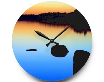 Acryl-Wanduhr mit See-Sonnenuntergang