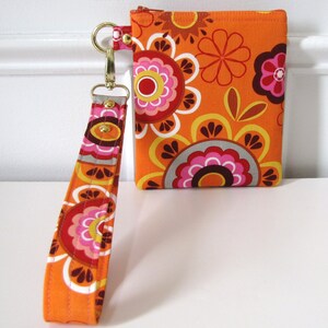 Orange Floral Zipper Pouch Wristlet Gadget Holder