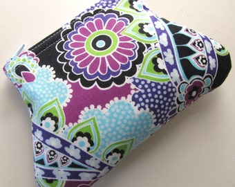 Purple Floral Curvy Coin Pouch, Zipper Pouch, Coin Purse