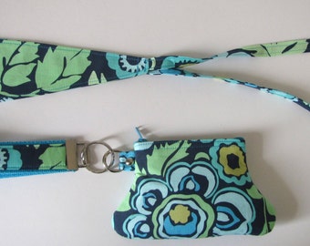 Navy Deco Rose Wristlet and Hair Tie Set in Amy Butler Fabric