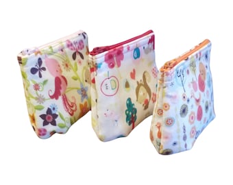 Three Piece Set- Woodland Collection Mini Zipper Pouch TRIO - Cute Coin Pouch Gift Pack for Girls, Ready-to-Ship