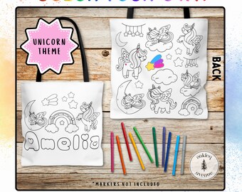 Bolsa para colorear de unicornio: colorea tu propia bolsa personalizada - Regalos para fiestas de cumpleaños